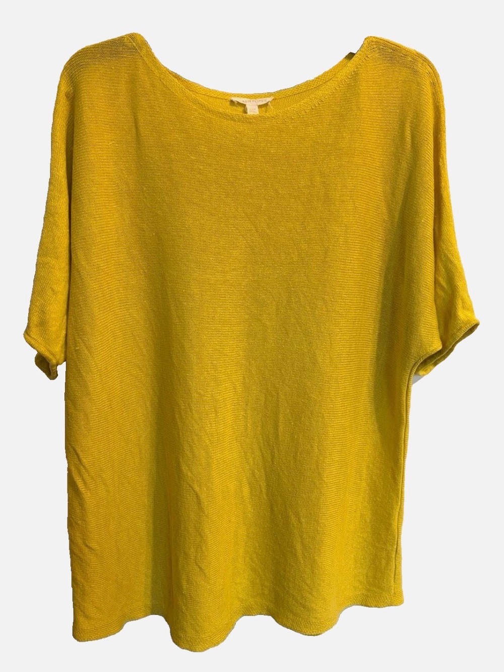 Eileen Fisher 100% Linen Sweater L Chartreuse Golden Yellow Boxy Knit Top